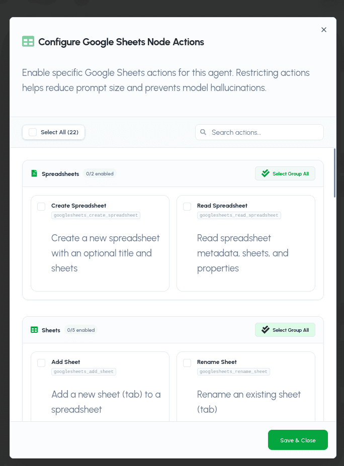 Google Sheets Node